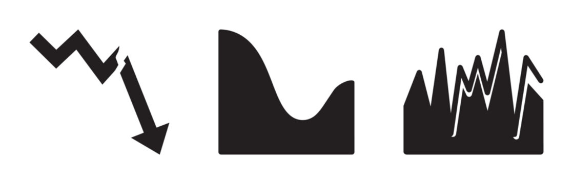 Falling graph and analytics charts set with down arrow, business charts and waveform, app and web