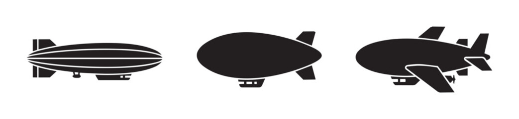 Airship silhouettes set with blimps and dirigibles for transport and travel © Mohon