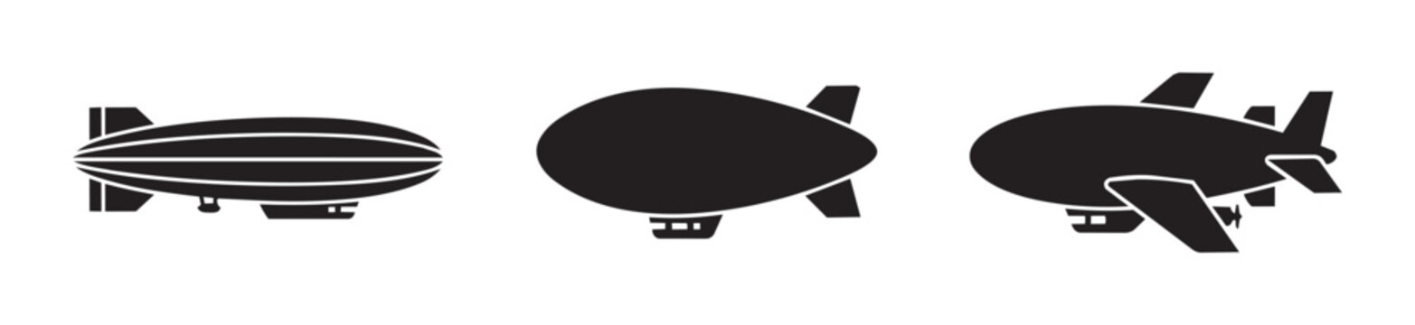 Airship silhouettes set with blimps and dirigibles for transport and travel