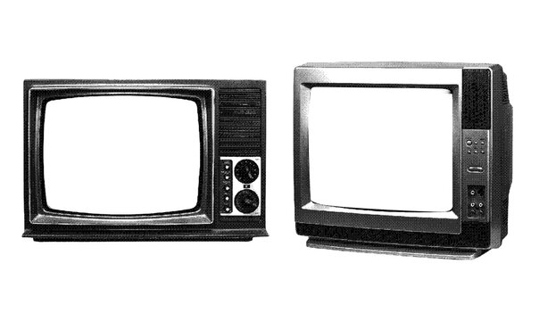 Retro TV-style frames set with a halftone texture