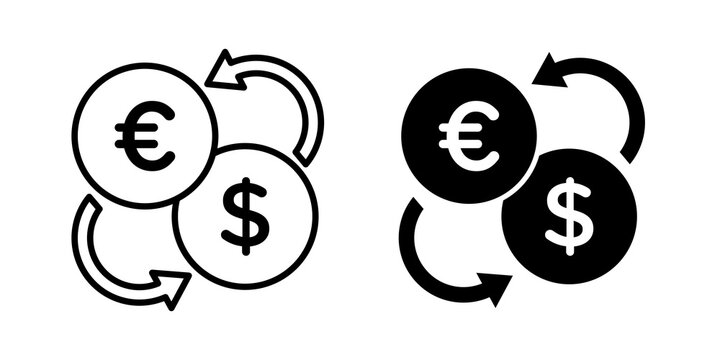 Money exchange icon flat outline in black