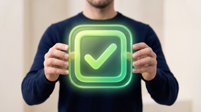 Successful completion earns a positive checkmark, showing that a goal has been reached and a task is done while linking personal progress with satisfaction and the motivation to continue