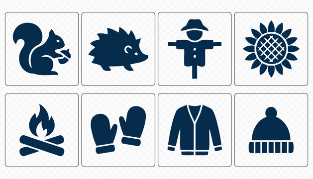 Fall Nature Elements and Seasonal Vector Icon Collection