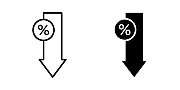 Percent down icon flat outline in black