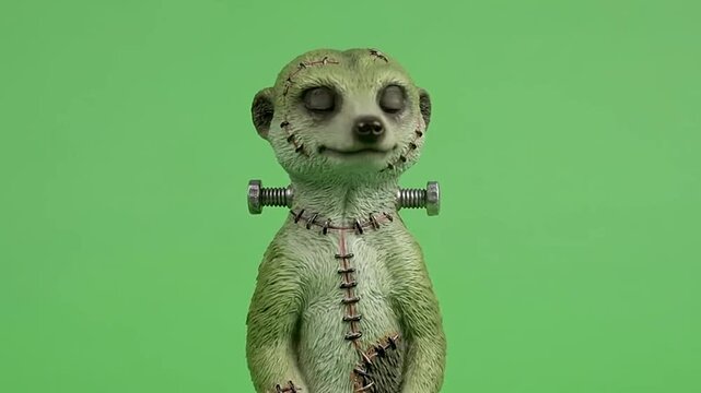 Meerkat Frankenstein costume on green screen.