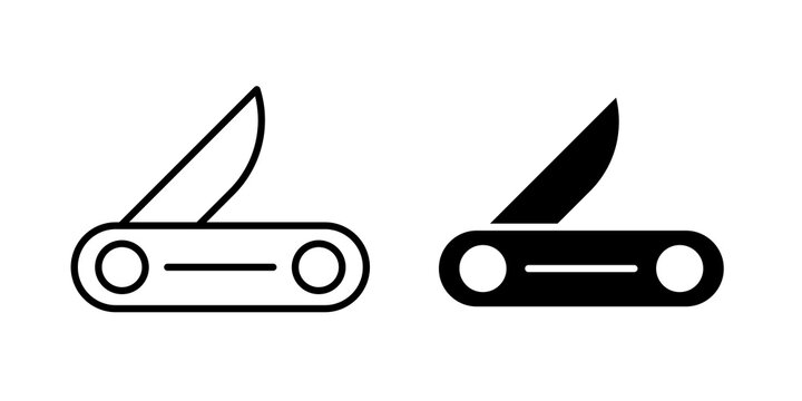 Pocket knife icon flat outline in black