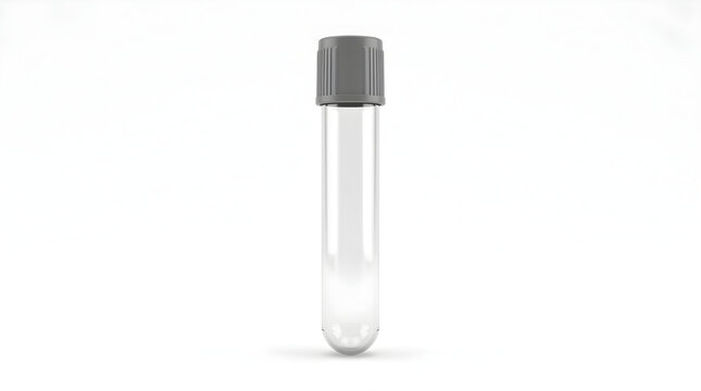 Empty glass test tube with grey cap isolated on white background