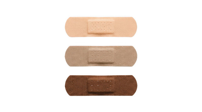 Adhesive bandages in three skin tones isolated on white isolated on transparent background