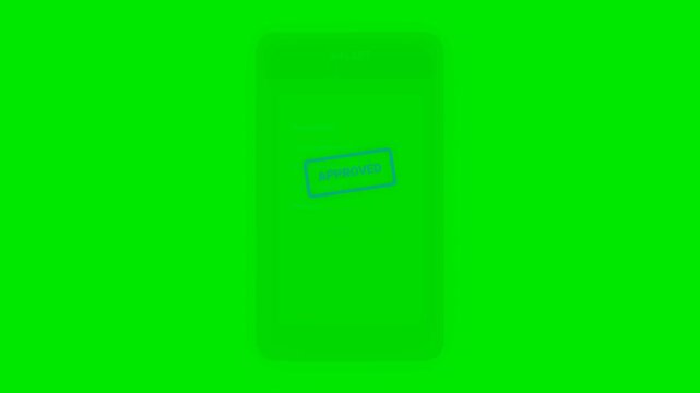 Digital wallet mobile app interface on a smartphone screen displayed against a bright green screen background.