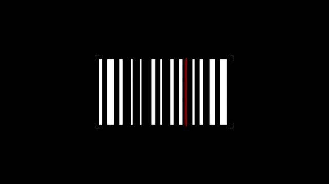 White vertical barcode lines with a red scan line on a solid black background for digital video overlays.