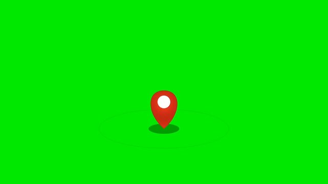 Red location pin icon isolated on bright green screen background for chroma key compositing and map interface design.
