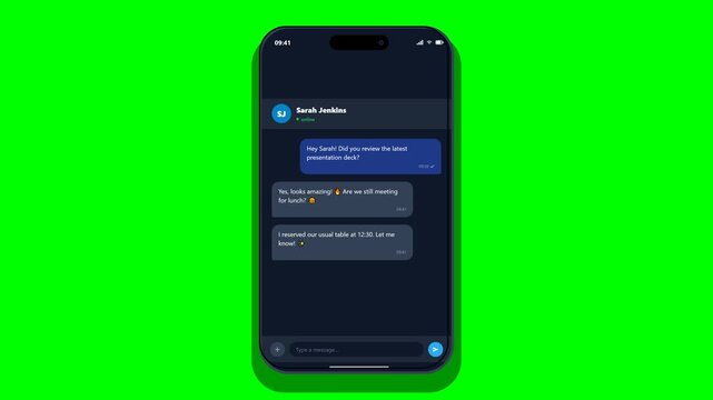 4K 60fps motion graphic animation of a sleek modern smartphone displaying incoming chat message bubbles and notification banners with haptic vibration, unread counter badges, and glowing alerts on a p