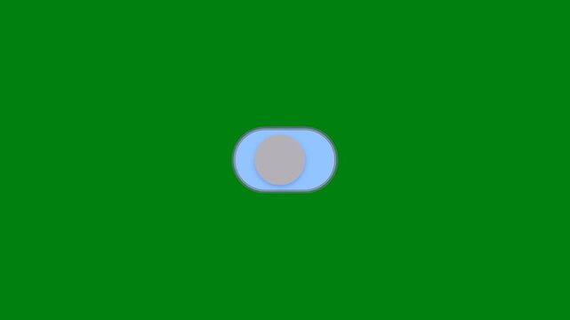 Blue toggle switch with checkmark icon animating on green screen background for video compositing.