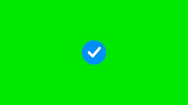 Blue circular checkmark badge icons appearing on a bright green screen background for video editing.