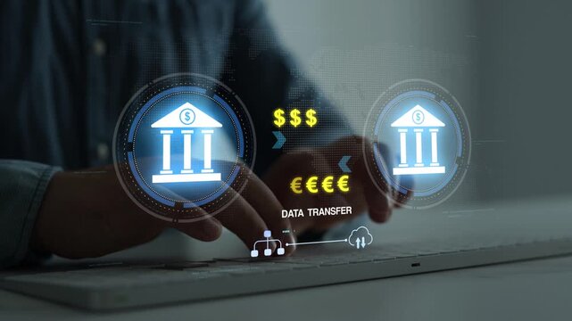 Digital money transfer and online banking transaction concept showing secure payment, financial technology, electronic funds transfer and modern cashless financial services.