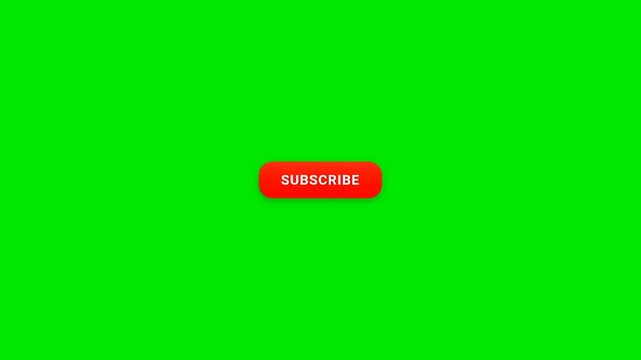 Red subscribe button animation sliding across a solid green screen background for video editing projects.