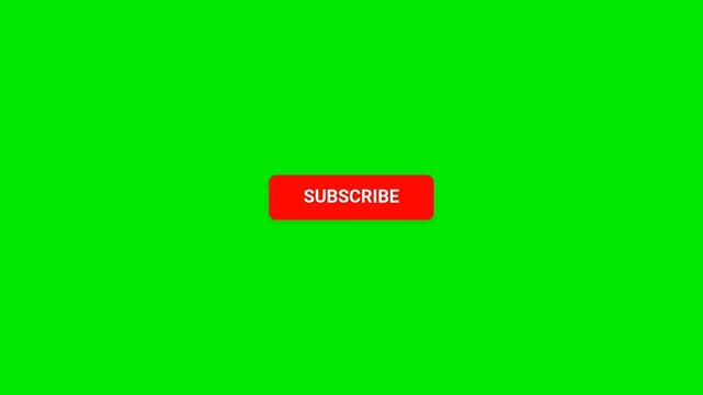 Red subscribe button with cursor icon on bright green screen background for video editing and motion graphics.