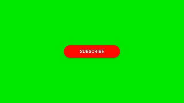 Red subscribe button animation sliding across bright green screen background for video editing.