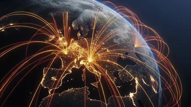 Global Connectivity Illustration Showing Earth from Space with Bright Network Lines