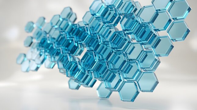 Abstract 3d structure of blue glass hexagons