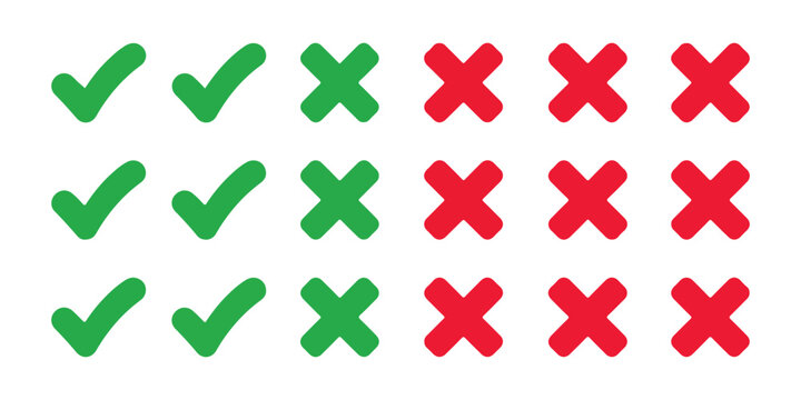 Green check marks and red cross symbols for representing correct or wrong answers in examination.