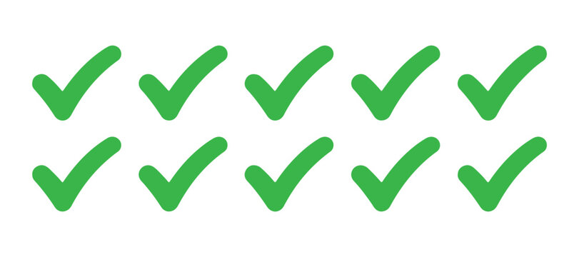 Rounded green check mark icons in grid pattern for positive feedback and task list completion.
