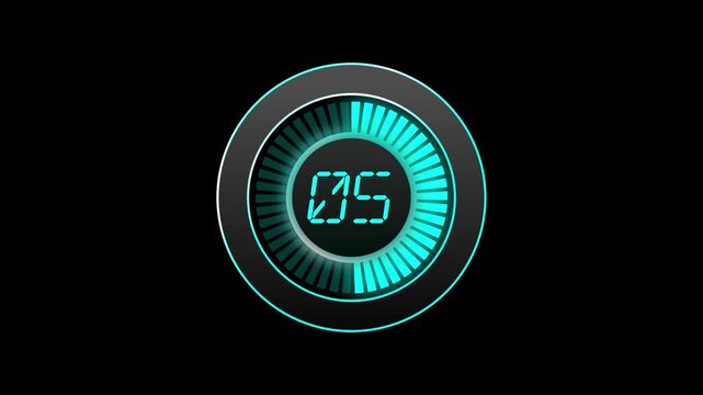 countdown timer 5 sec Glowing neon colorful animation , ideal for cinematic intros, retro movies, and video editing projects.countdown timer on a black background