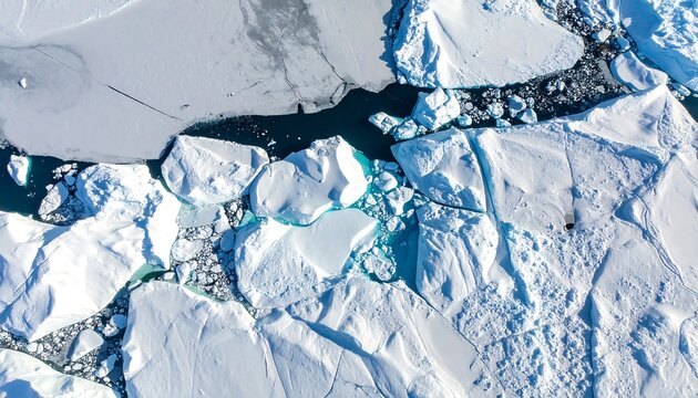 Aerial view of Arctic sea ice patterns and frozen ocean water textures
