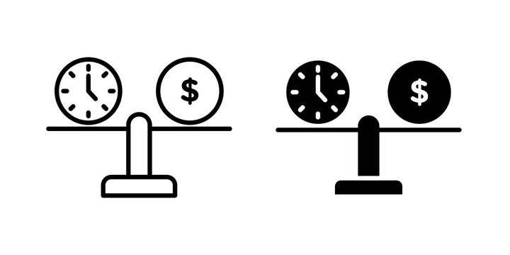 Time and money compare scale icon flat outline in black