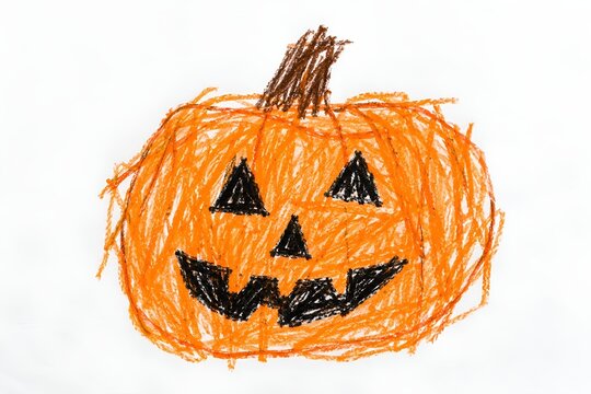 Childlike crayon drawing of a Halloween jack-o-lantern jack o lantern, pumpkin, halloween, crayon drawing, child drawing, orange pumpkin, carved pumpkin, children art