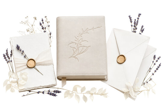 Elegant Wedding Stationery with Wax Seal and Lavender Flowers-(Alat Tulis Pernikahan Elegan dengan Segel Lilin dan Bunga Lavender)