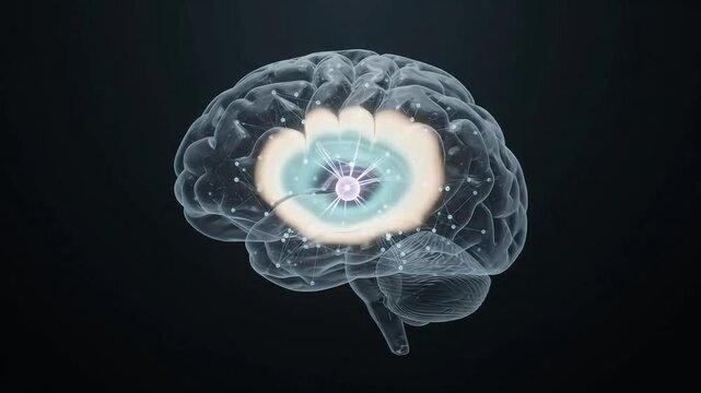 Glowing Digital Brain Emitting Pulsing Neural Waves Network