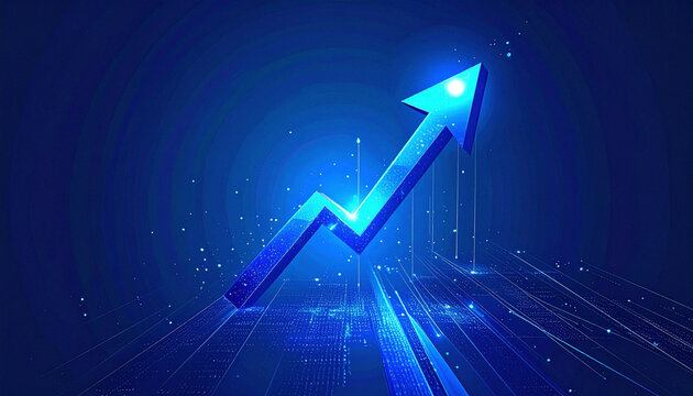 Minimalist 3D blue arrow chart backdrop for financial success design 3