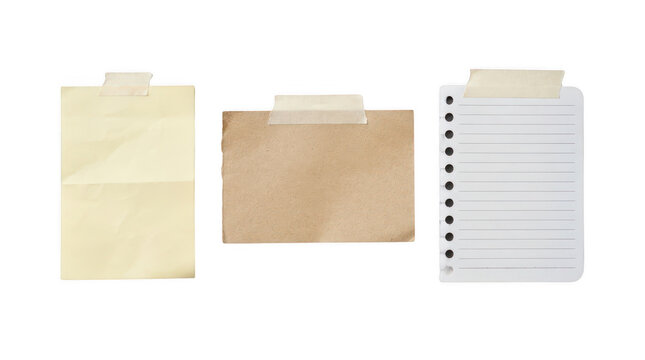 Three pieces of paper taped to a wall isolated on transparent background