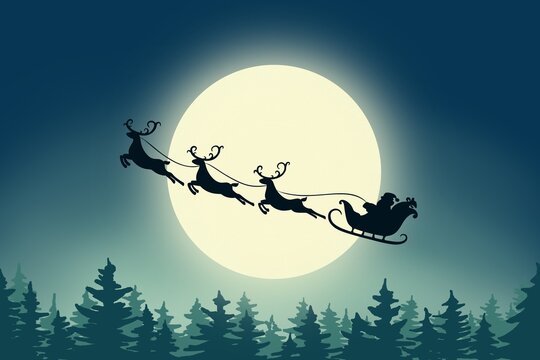 Snata Clause sleigh on a big moon Background for 4k wallpaper