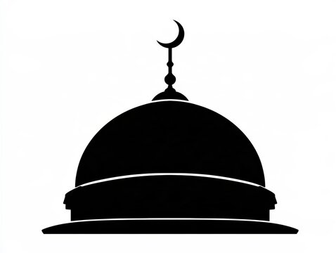 Islamic architecture illustration, minaret silhouette, crescent moon isolated on white background, cultural symbol, detailed flat design