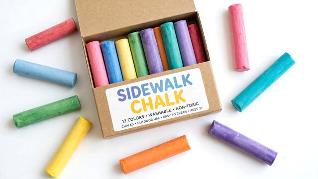 Colorful Sidewalk Chalk Set in Box with 12 Vibrant Non-Toxic Chalk Sticks