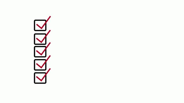 Animated checklist with check marks in square boxes on white background. Productivity and task completion. Motion graphics of tick mark concept with alpha channel