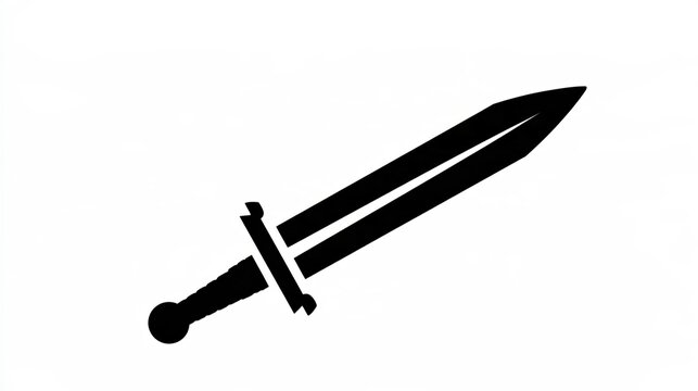 Elegant sword isolated on white background, medieval weapon design, flat graphic, stylized illustration, cultural heritage symbol