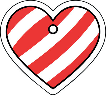 Christmas Poker Heart Suit Gift Tag with Red and White Stripes