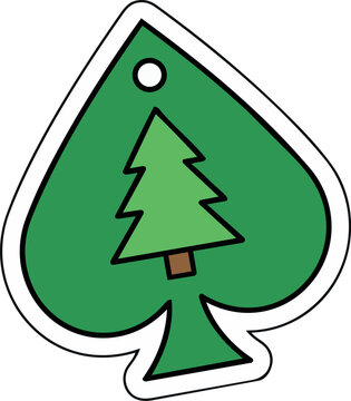 Christmas Poker Spade Gift Tag with Christmas Tree