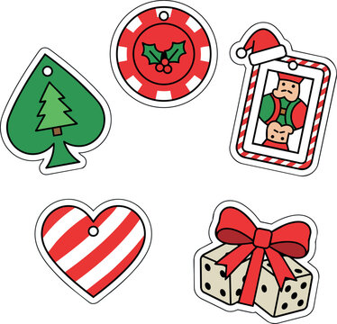 Christmas Poker Gift Tags Collection with Card Suits, Poker Chip, Playing Card and Dice