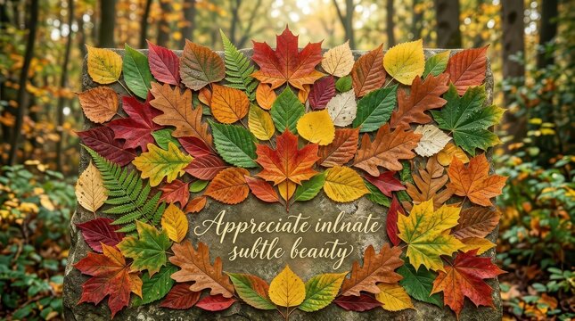 Autumn Leaves Frame Inspirational Quote on Tree Trunk in Forest
