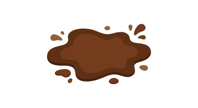 Brown mud puddle illustration on a white background with scattered droplets