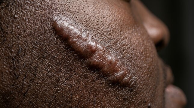 Close up detailed view of dark brown skin texture and skin folds showing intricate natural patterns and surface detail