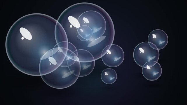 Abstract glass spheres floating on a dark background for modern design