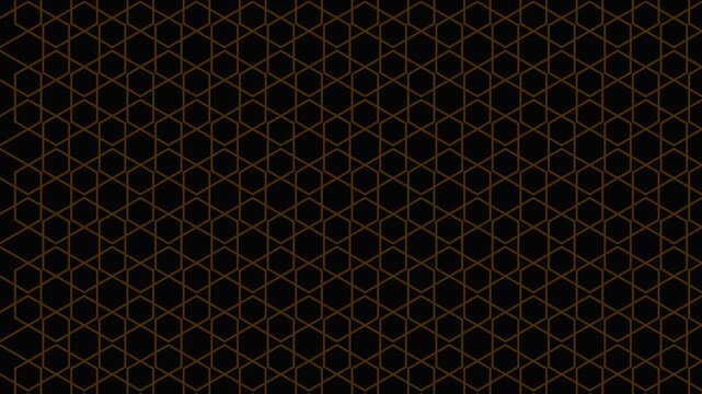 Seamless golden geometric pattern background loopable video animation featuring abstract lines forming an intricate hexagonal grid on a dark surface for modern design projects