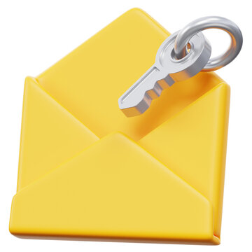 Magic Link Email Envelope with Key 3D Icon