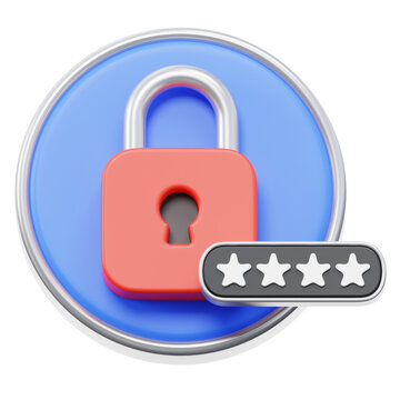 Passkey Lock in Circle with Password Stars 3D Icon