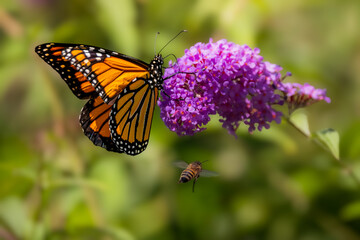 Monarch butterfly resting on a purple butterfly bush flower cluster at Urquhart Butterfly Garden, Dundas, Hamilton, Ontario, Canada © Teresa